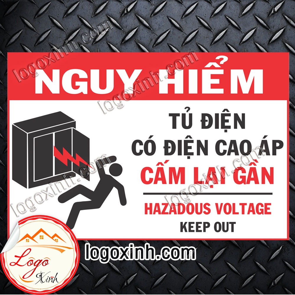 LOGO TEM STICKER CÁNH BÁO TỦ ĐIỆN CÓ ĐIỆN CAO ÁP NGUY HIỂM - HAZADOUS VOLTAGE