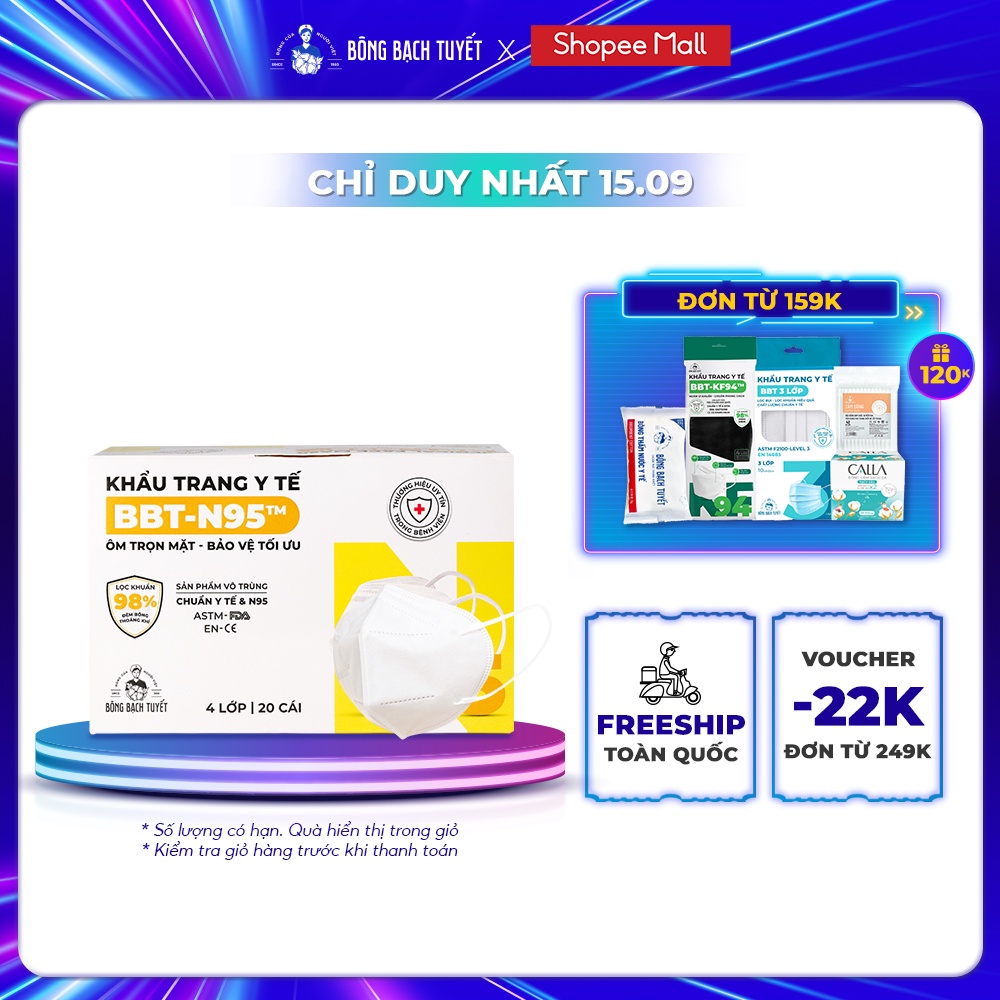 Khẩu Trang Bông Bạch Tuyết N95 - Trắng (20 cái/hộp)