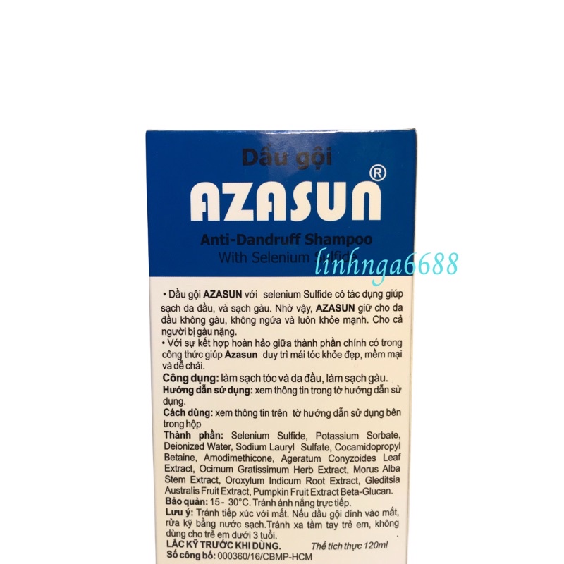 Dầu gội đầu loại sạch gàu Azasun 1% 120ml