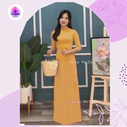 Áo dài trơn màu vàng lụa nhật