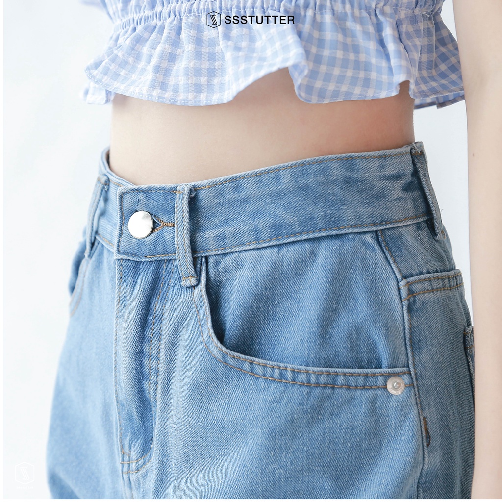 Quần short jean nữ SSSTUTTER vải jeans mềm thoải mái kiểu dáng lửng mid-length jeans