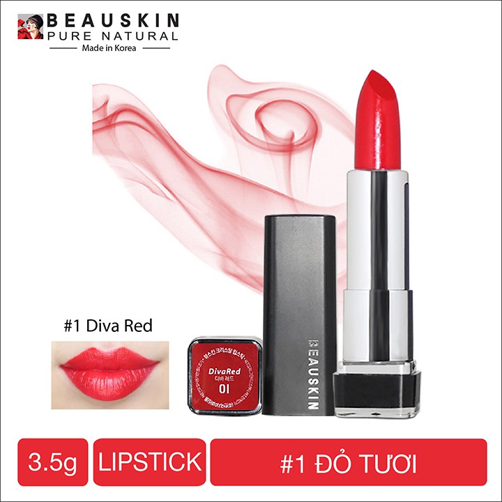 Son môi lâu trôi nhiều dưỡng Beauskin Crystal Lipstick No.1 Davi Red ( Đỏ Tươi) 3,5g