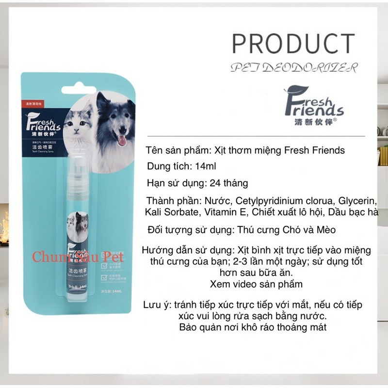 Xịt Thơm Miệng Cho Chó Mèo Fresh Friend 14ml