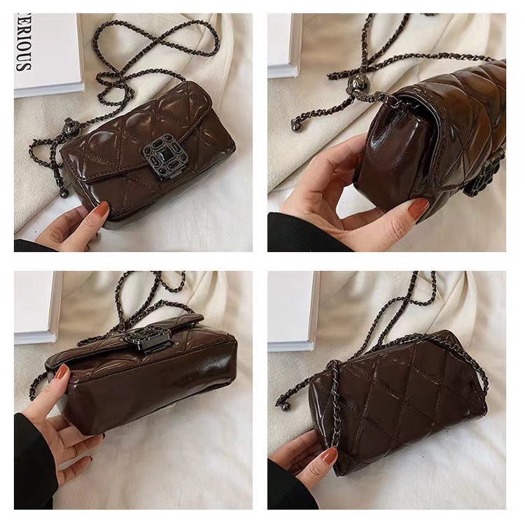 Túi Đeo Chéo Hình Vuông Cỡ Nhỏ Phối Dây Đeo Sợi Xích Thời Trang Thu Đông Phong Cách retro Cho Nữ