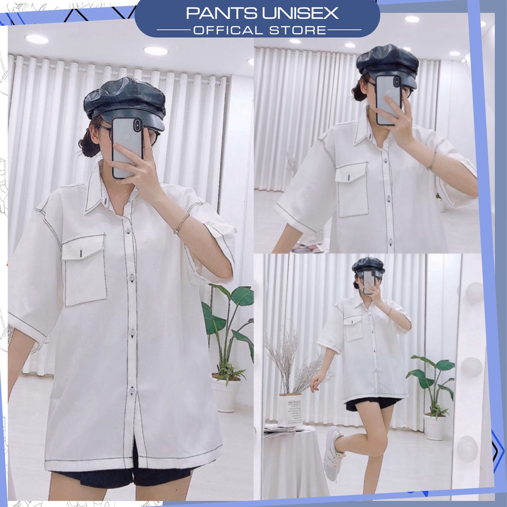 ⚡ Áo Sơ Mi Nam Tay Lỡ Viền Chỉ Nổi Phong Cách Unisex