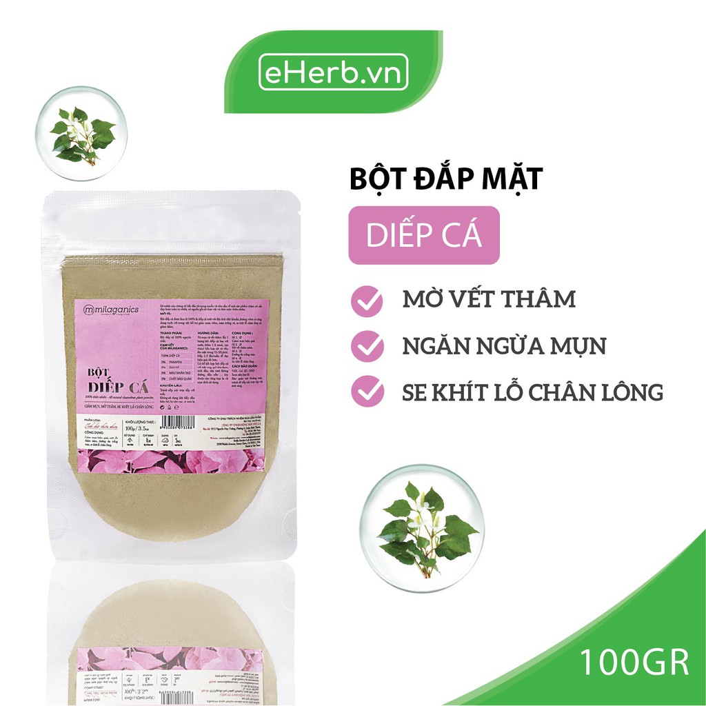 Combo 3 Mặt Nạ Bột Ngăn Ngừa Mụn Bột Trà Xanh, Bột Diếp Cá, Bột Nghệ MILAGANICS (100g/ Túi)