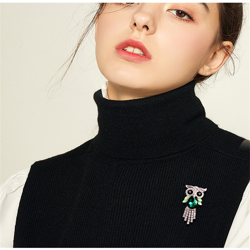 Ghim Cài Áo Hình Cú Mèo Đính Đá Pha Lê Phong Cách Âu Mỹ Mới