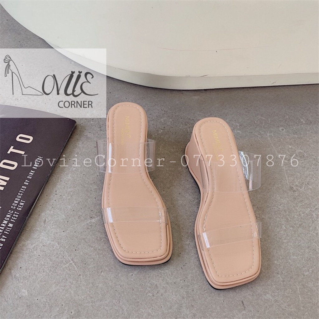 DÉP ĐẾ XUỒNG NỮ LOVIIE CORNER - SANDAL 2 QUAI NGANG TRONG SUỐT THỜI TRANG MÙA HÈ - GIÀY DÉP ĐẾ XUỒNG 7CM D220207