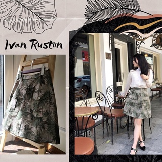 Ivan Ruston - Chân váy khaki dáng xòe chữ A họa tiết túi ốp trẻ trung năng động họa tiết cây dừa nhiệt đới (có bảng size