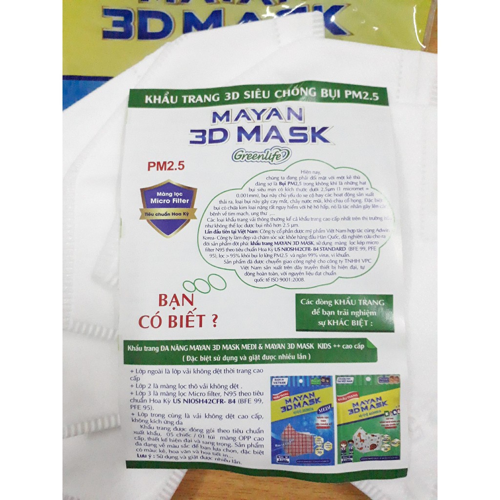 Khẩu trang y tế Mayan Gói 5 chiếc 4 lớp ngăn 99% bụi và vi khuẩn cho trẻ em và người lớn | BigBuy360 - bigbuy360.vn