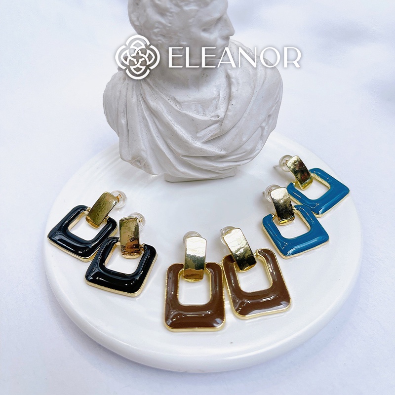 Bông tai nữ chuôi bạc 925 Eleanor Accessories phụ kiện trang sức phong cách Hàn Quốc hình chữ nhật nhiều màu sắc