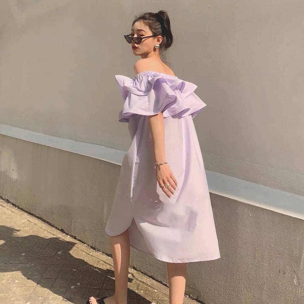 Đầm Trễ Vai Ngực Bèo 🦋 Váy trễ vai 🦋 Váy quây freesize 🦋 váy quây tay bồng 🦋 váy đi biển Nữ Chất Voan Dáng Lỡ 6 Màu 🦋