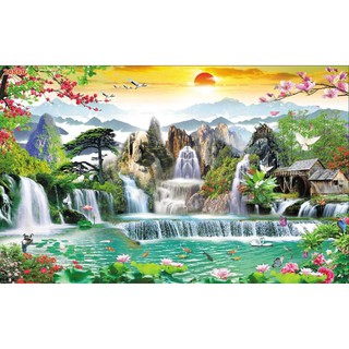 Tranh 3D dán tường phong cảnh sơn thủy hữu tình KT 120x80cm