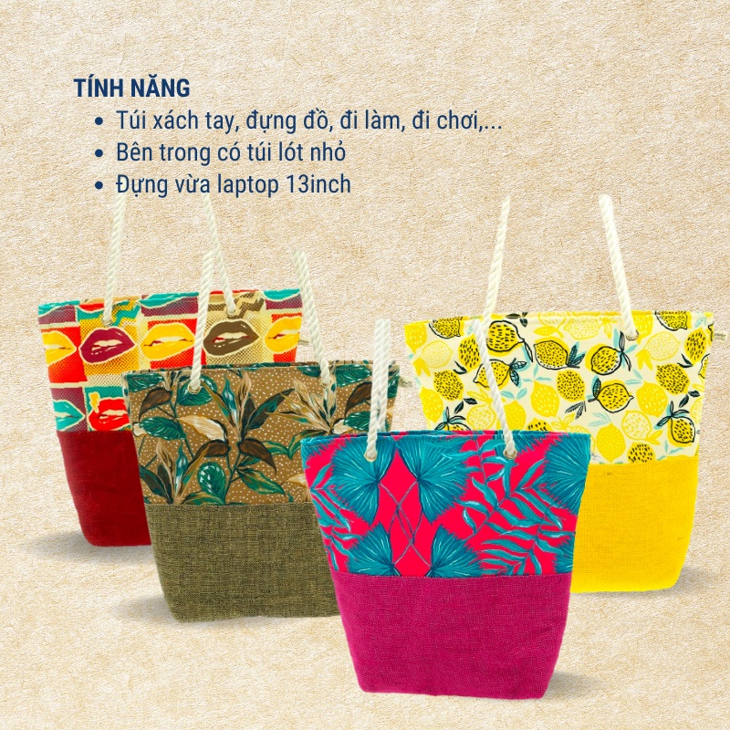 Túi Tote Vải Canvas Đay KYMVIET Craft, Thiết Kế Thời Trang, Đựng Đồ Đa Năng