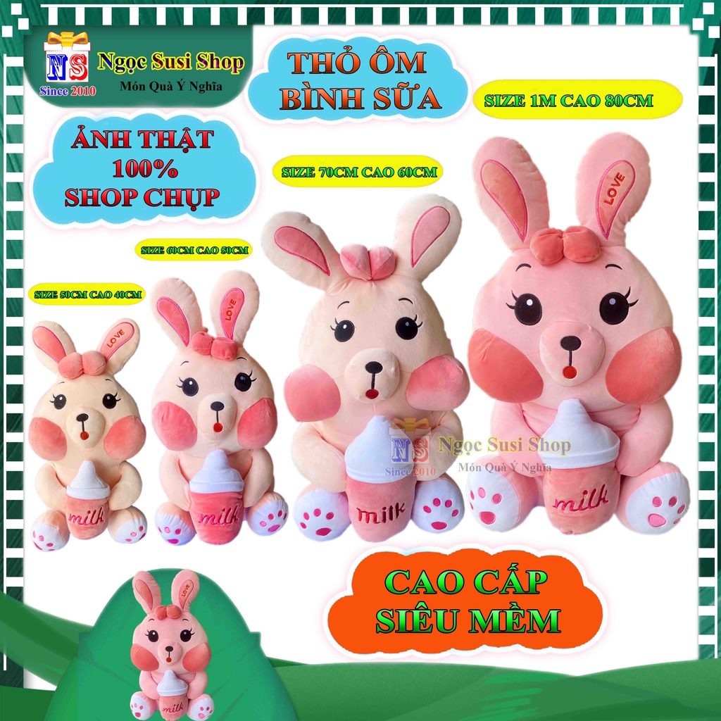 [ẢNH THẬT] GẤU BÔNG CON THỎ ÔM BÌNH SỮA KHỔNG LỒ ÔM NGỦ SIÊU CƯNG - THÚ BÔNG HÌNH CON THỎ