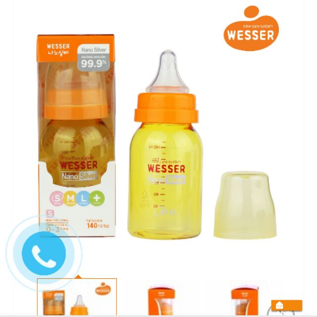 Bình Sữa Wesser Nano Silver Cổ Hẹp 140ml