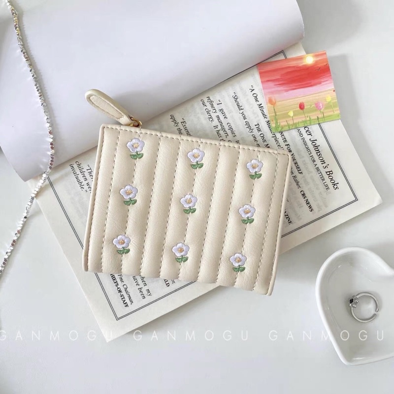 VÍ DA GẬP MINI THÊU HOA DỄ THƯƠNG