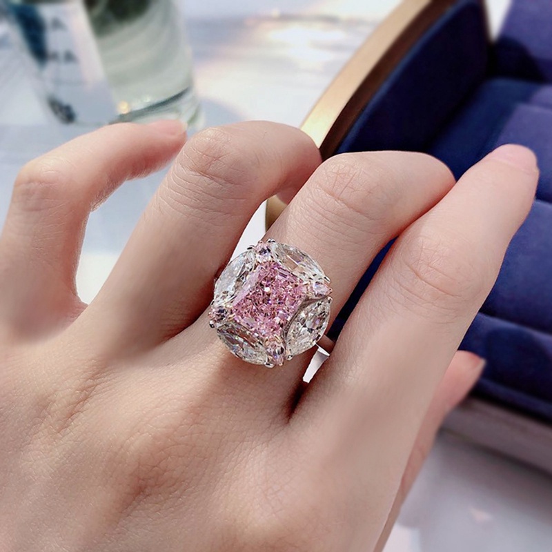 Nhẫn Đính Đá Zircon Hình Vuông Sang Trọng Cho Nữ