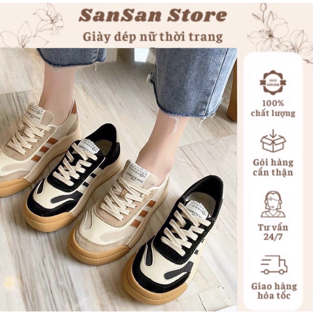Giày thể thao nữ , giày thể thao kết hợp với sọc kẻ tinh tế đế cao su 4p bao đẹp