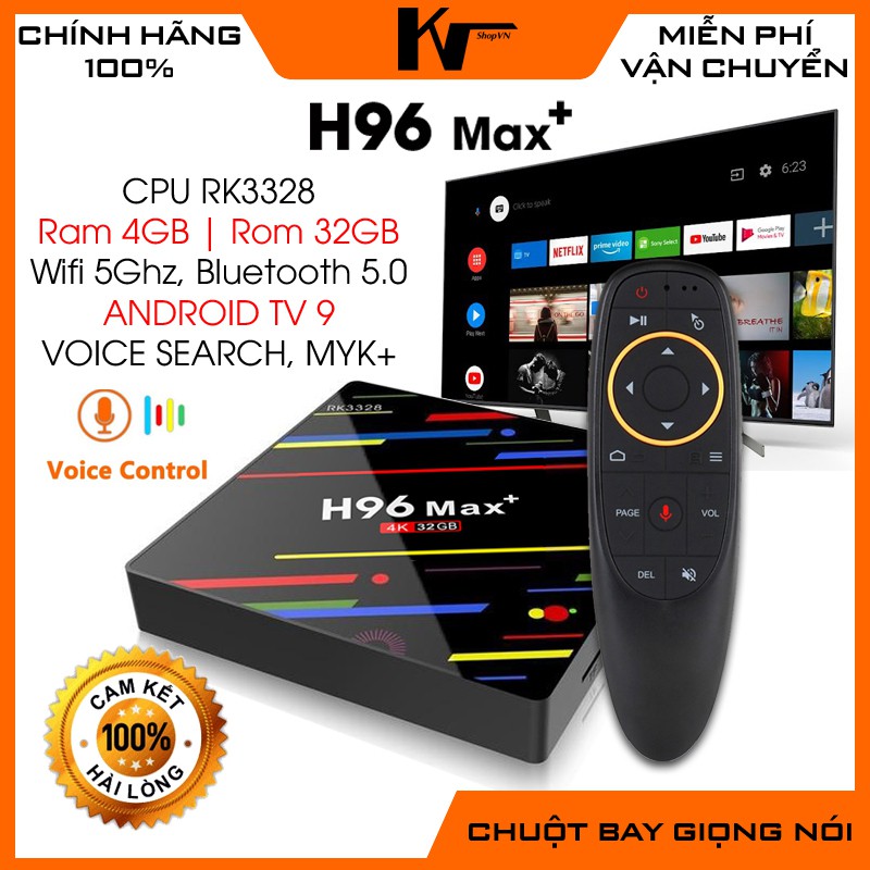 Android TV Box H96 Max+, chip khủng RK3328, Ram 4GB, Dual Wifi, Bluetooth, ATV9, kèm chuột bay giọng nói