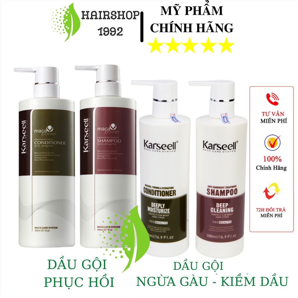 Cặp Dầu Gội Dầu Xả Karseell Colagen Siêu Mềm Mượt Siêu Phục Hồi Cho Tóc Khô Xơ Hư Tổn Nặng |Bộ dầu gội xả 800ml * 2