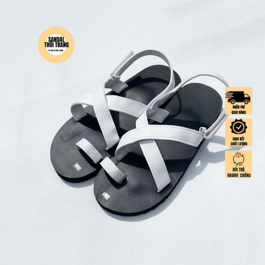 Dép quai hậu nữ nam, SANDALTHOITRANG Sandal nữ đi học A24 Đen/Trắng full size 30-44