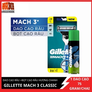 Dao cạo râu gillette mach3 classic và bọt cạo râu hương chanh chai 75g