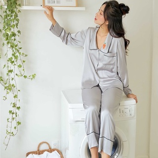 [O] VIBES Đồ bộ Pijama dài tay Lụa trơn cao cấp Ashley Long Sleeve Py Set