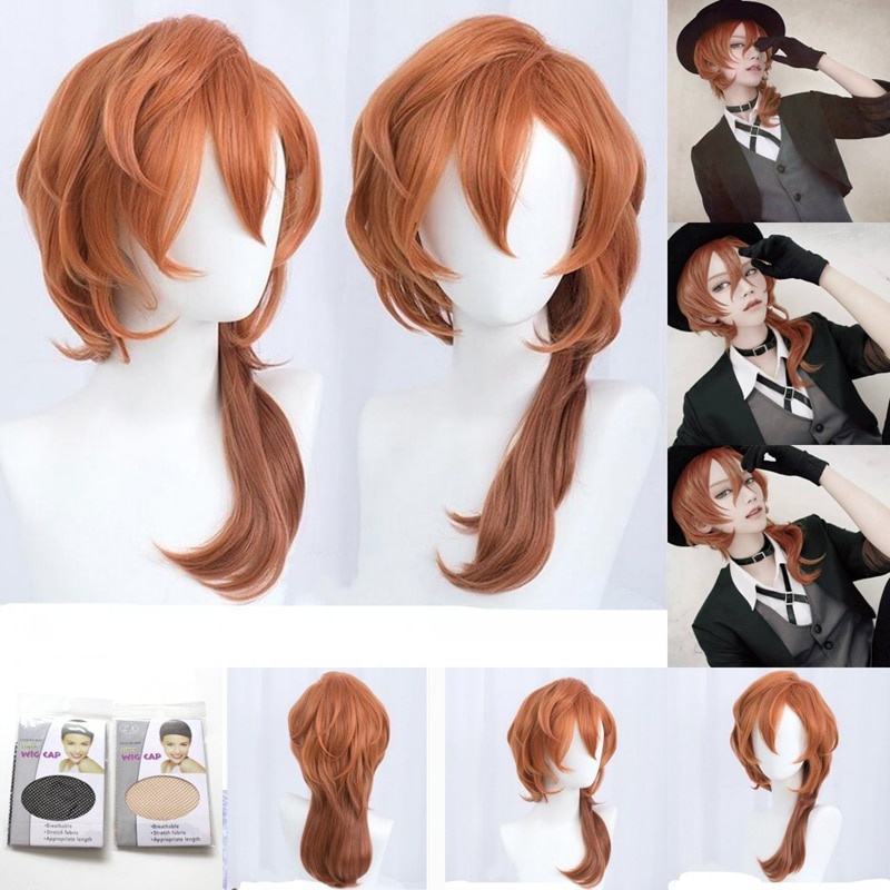 Morematch Anime chất lượng cao Bungo Chó đi lạc Nakahara Chuuya Cosplay Tóc giả chịu nhiệt Tóc giả tổng hợp + Mũ tóc giả