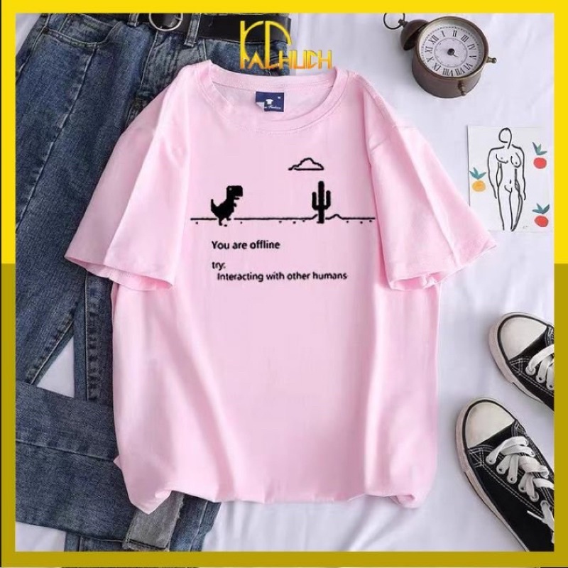 Áo thun tay lỡ in You Are Ofline, form rộng freesize