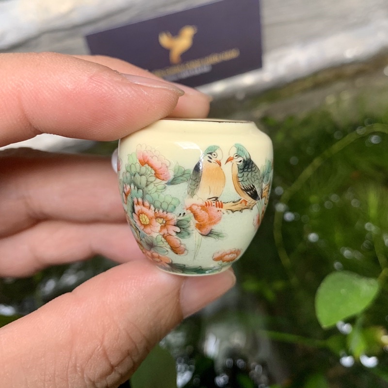 Cóng chim Khuyên/Khoen vẽ tay - CHIM HOA dáng Chum