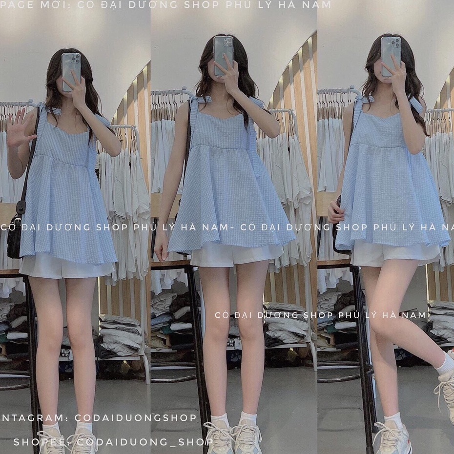 Set Đồ Nữ, Set Bộ Áo 2 Dây Thắt Nơ Mix Quần Trắng Siêu Xinh Đi Chơi