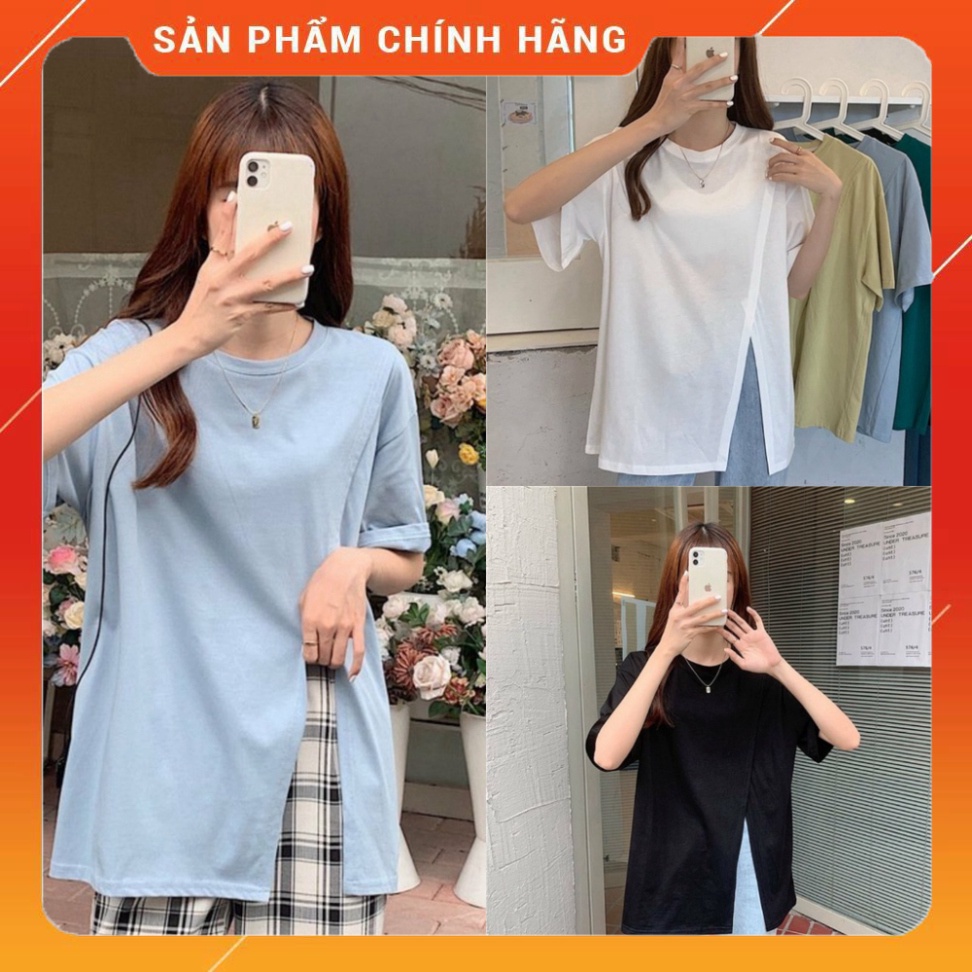 Áo Phông Thun Nữ Vạt Lệch Dáng Trùm Mông ,Cổ Tròn Xẻ Vạt - Áo Nữ Cá Tính 3 Màu G0155 AMI3