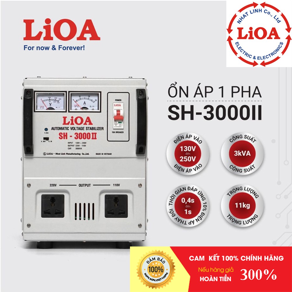 Ổn áp LiOA 3KVA SH-3000II dải 130V chính hãng Nhật Linh 3KW 3000VA 3000W dây đồng thế hệ mới nhất hiện nay