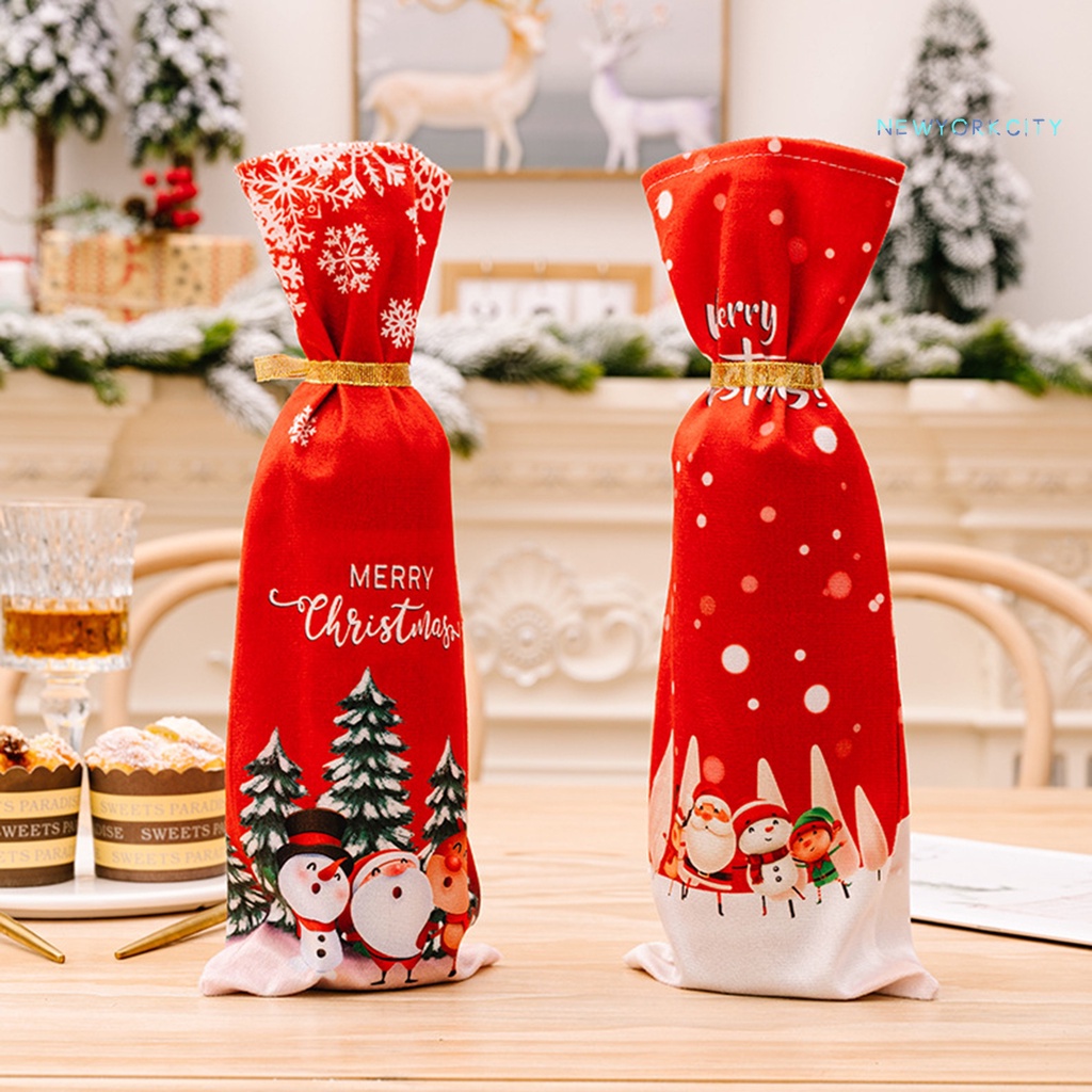 Ny-túi Bọc Chai Rượu Vang Bằng Vải Chống Rách Chủ Đề Giáng Sinh Màu Đỏ Rượu Vang