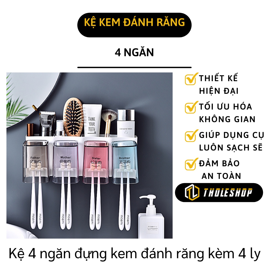 Kệ Nhà Tắm - Kệ Treo Bàn Chải, Nhã Kem Đánh Răng Kèm 4 Cốc Dán Tường Có Ngăn Để Đồ 9523