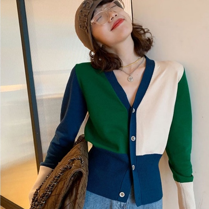 Áo khoác cardigan dệt kim ZHELIHANGFEI tay dài cổ chữ V phong cách phương Tây thời trang cho nữ
