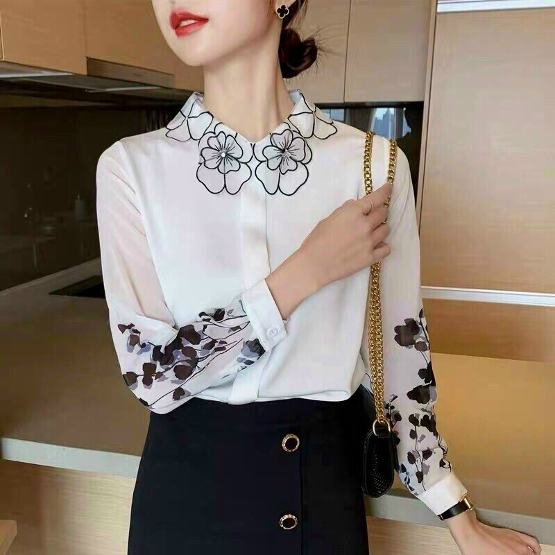 Áo kiểu cổ hoa đính đá. Nhập QC