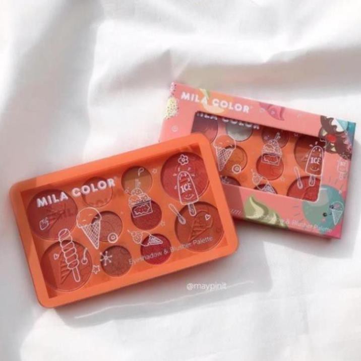 Bảng Phấn Mắt kèm theo má Hồng Tone cam Mila icecream gồm 10 ô tròn siêu xinh. | BigBuy360 - bigbuy360.vn