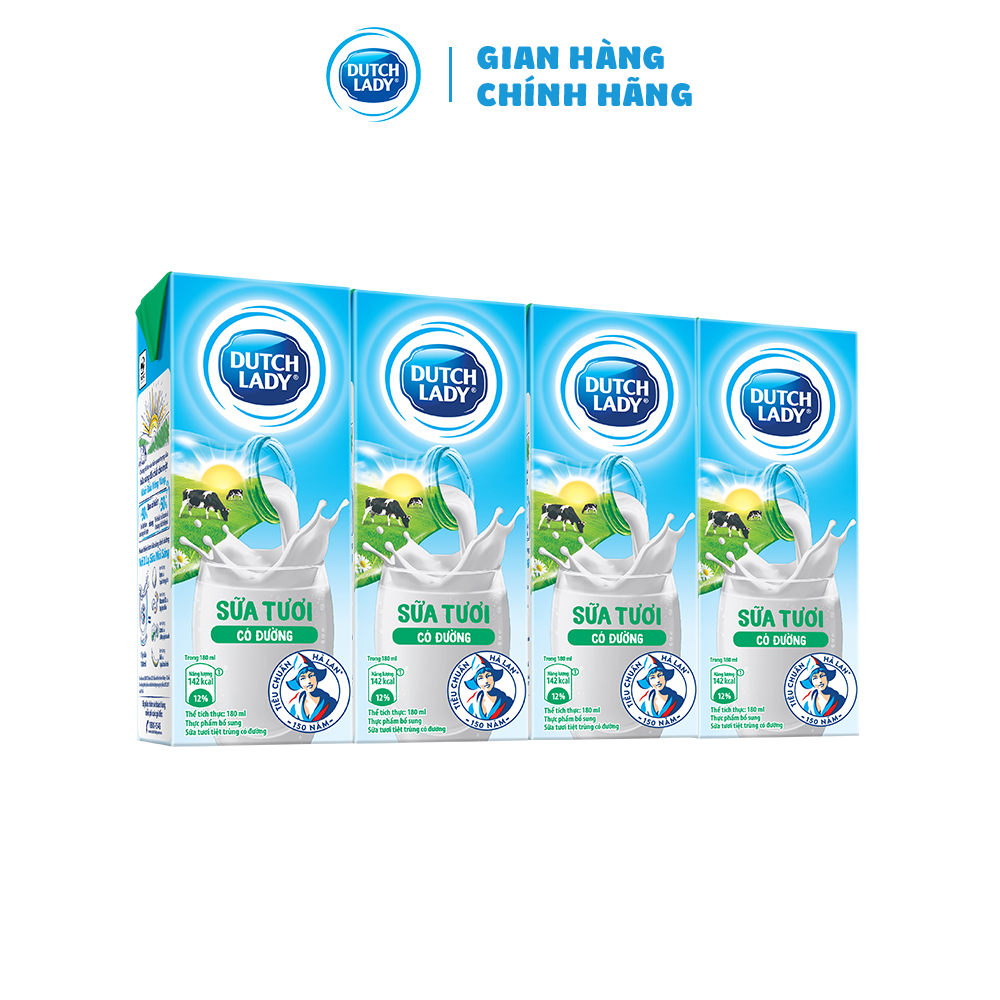 [GIFT] Lốc Sữa Tươi Dutch Lady Fresh Có Đường 4x180ml