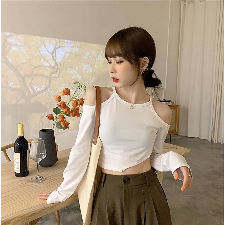 Áo Thun Dài Tay Trễ Vai Dáng Ôm Phong Cách Quyến Rũ Trẻ Trung Cho Nữ