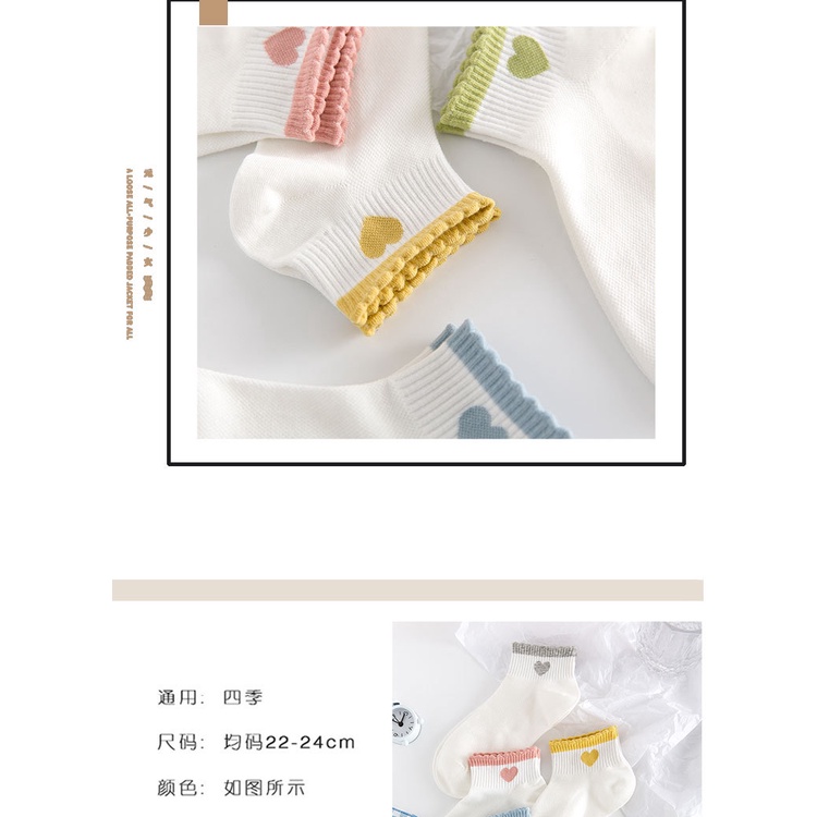 Vớ tất trắng cổ trung hình trái tim viền màu cổ chân