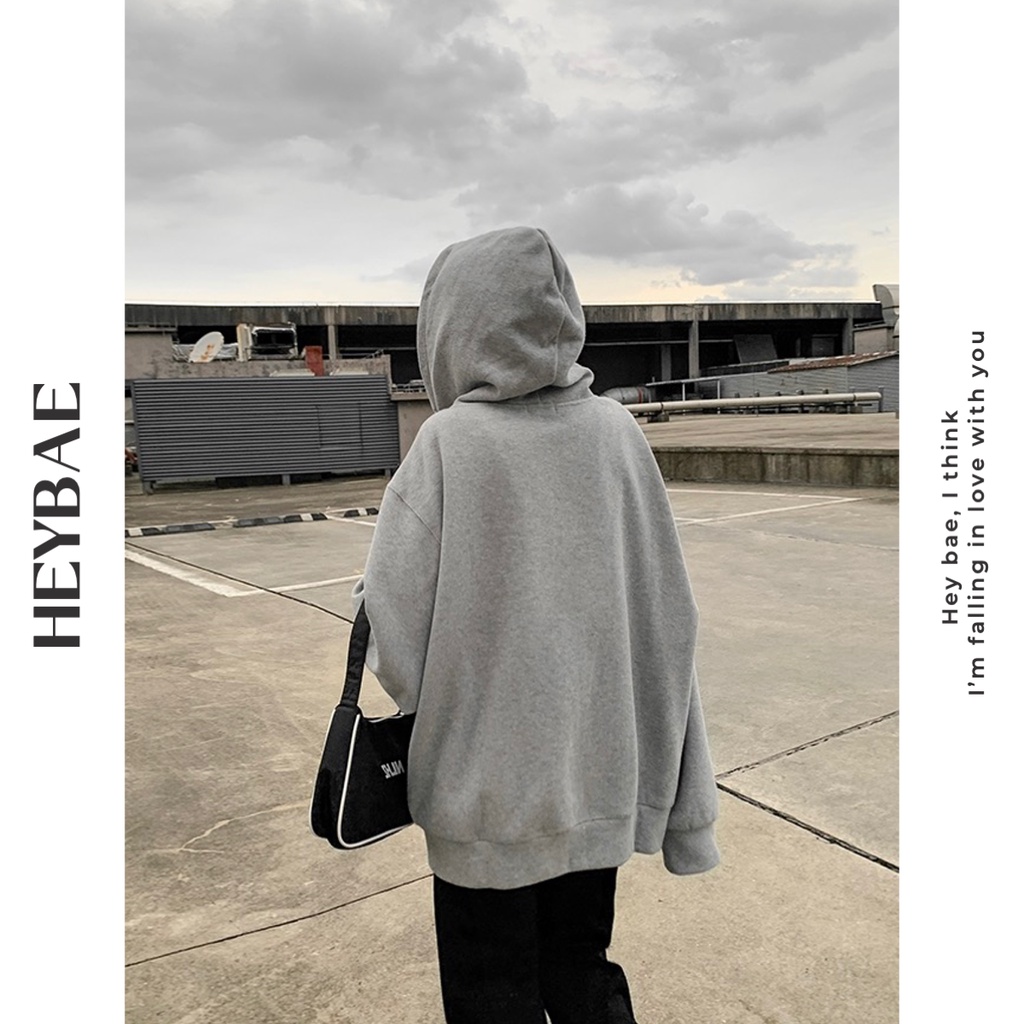 Áo khoác hoodie nỉ unisex cơ bản Homie HEYBAE trơn oversize dài tay có mũ 2 màu đen xám áo khoác mùa đông AK014 | BigBuy360 - bigbuy360.vn