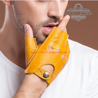 Găng tay nam hở ngón cao cấp BHY8853 Găng tay phượt. Bao da lái xe. Da cừu thật