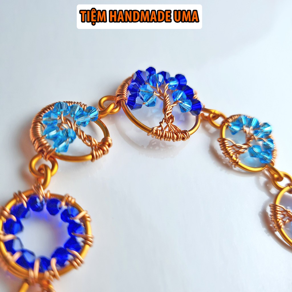 Vòng tay handmade phong thủy tree of life đính đá xanh đại dương cho nữ | BigBuy360 - bigbuy360.vn