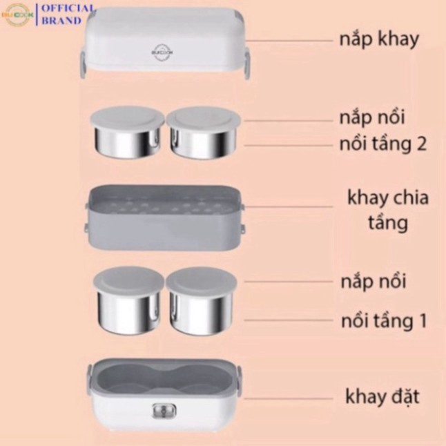 Hộp Cơm Giữ Nhiệt Cắm Điện 2 Tầng Inox BUCOOK DFH-C02, Hộp Cơm Văn Phòng Hâm Nóng Thức Ăn