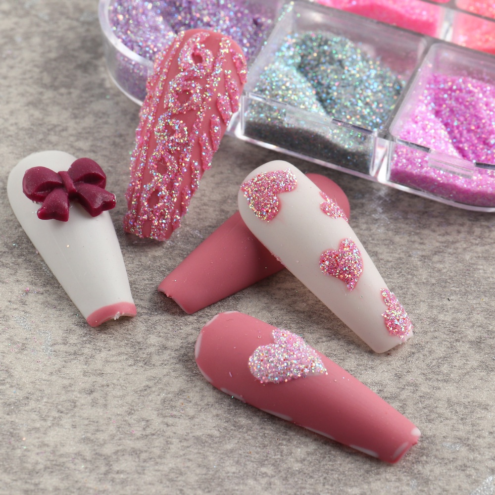 (Hàng Mới Về) Set 6 Hộp Bột Kim Tuyến Lấp Lánh Nhiều Màu Sắc Trang Trí Móng Nghệ Thuật