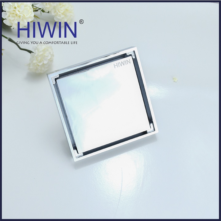 Phễu thoát sàn lát gạch ngăn mùi hôi đồng mạ crom kích thước 120x120mm HIWIN FD-1902A