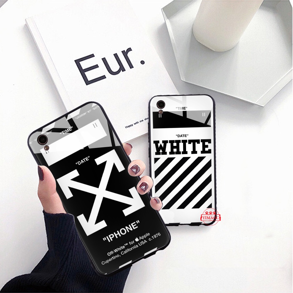 Ốp Điện Thoại Mặt Kính In Logo Off White Cho Oppo A5 A9 2020 A1K A59 A83 Reno 2 2f Realme 3 5 Pro Mã 16e