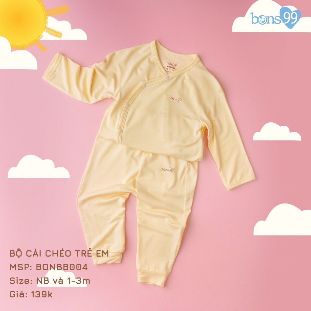 Bộ cài giữa dài tay sơ sinh họa tiết Bons99 cho bé